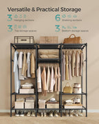 SONGMICS Clothes Rack,72 Inch Large Capacity Portable Closet, Heavy Duty Wardrobe Closet Organizer with Hanging Rails and Shelves, Total Load 330 lb, Easy Assembly, for Bedroom, Black URDR211B01