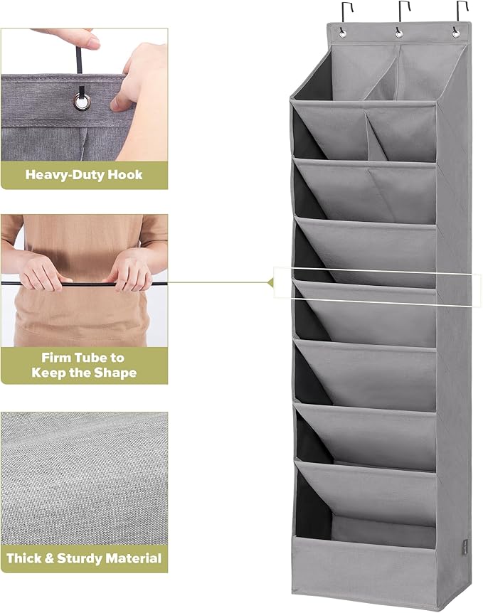 2 Pack Minimalist Grey Over the Door Shoe Organizer with 10 Pockets, Hanging Closet Storage Rack for Shoes, Sneakers, Accessories