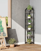CHOEZON 6-Tier Corner Shelf, Industrial Corner Bookshelf, 71.2" Corner Storage Stand, Plant Stand Display Shelf, Corner Bookcase for Bedroom, Living Room, Home Office, Greige and Black TCJ11BG