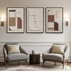 Large 3D Textured Framed Neutral Abstract Wall Art, Beige Brown Geometric Paintings Artwork for Walls, 3 Piece Modern Minimalist Earth Tone Pictures for Living Room Dining Bedroom Wall Decor 20x30 In