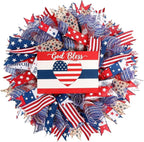 Patriotic Wreath for Front Door, 24 inch 4th of July Decorations with Red White Blue Flag Tags for 250th Anniversary American Independence Day Memorial Day Decor
