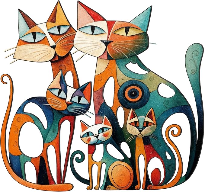 Wesiti Cat Wall Art Decor Iron Wall Sculptures Decor for Cats Lover 13.7 x 13 Inches Colorful Mid Century Cat Retro Signs for Home Living Room Bedroom Kitchen Office(Opulent)