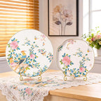 KAMMAK Ceramic Decorative Plate, Porcelain Plates for Kitchen Dining Room Wine Cabinet Home Decor, Vintage Collector Plates with 1 Display Stand, Circular Square - Peony