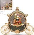 Christmas Green Carriage Snow Globe Lantern with Gift Box - Santa Scene Water Lantern with Glitter Snow - Musical Holiday Decor with LED Light - Battery Or USB Cable Powered Operated(Green with gold)