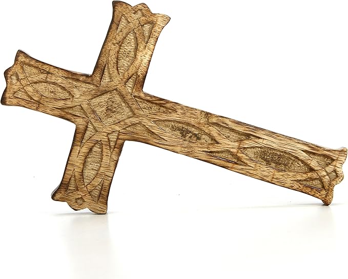 Hosley Hand-Carved Wooden Cross – 8 Inch Rustic Faith Wall Decor | Christian Gift, Prayer Room, Home Blessing, Wedding & Baptism Keepsake