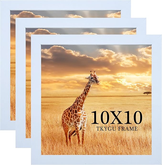 10x10 Picture Frame Set of 3, white Wooden Frame 10 by 10 Square Wall Gallery Poster Photo frame with Durable Shatter Resistant Plexiglass for Wall Hanging best gift