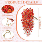 Artificial Fall Hanging Flowers for Decoration, 2pcs Long Vine Fake Flowers Plants Morning Glory, Realistic Faux Petunias for Planter Patio Porch Garden Autumn Outdoors Dec, Orange Red