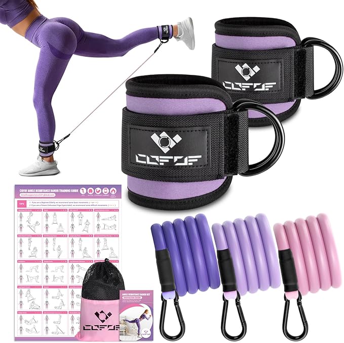 Ankle Resistance Bands with Cuffs, Ankle Bands for Working Out, Kickbacks Hip, Leg Glute Exercise Equipment with Training Poster, Resistance Workout Equipment for Women