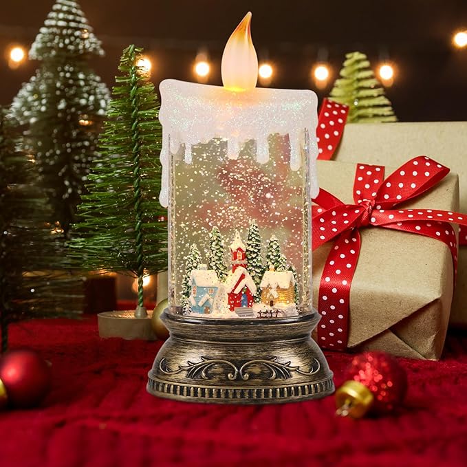 Eldnacele Christmas Music Snow Globe Lantern with Timer, Battery Operated & USB Powered Lighted Snowy Cabin Scene Singing Snow Globe Candle Lamp Spinning Water Glitters Holiday Xmas Decor