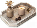Decorative Tray with Beaded Edge for Coffee Table Decor - Rustic Serving Tray for Entryway Table, Kitchen Counter - Farmhouse Decor for Living Room, Bedroom (Light Natural)