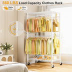 P4 Rolling Clothes Rack Heavy Duty, Clothing Racks for Hanging Clothes, Freestanding Garment Racks with Wheels, Metal Portable Closet Rack 35.5''W × 20.5''D × 80.5''H, Max Load 560Lbs, White