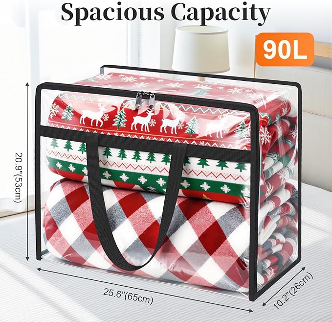 Clear Clothes Storage Bags, 6 Pack Closet Organizers and Under Bed Storage Containers, Foldable Moving Bags with Zippers for Comforter, Blanket, Bedding, Duvet, PVC Packing Bags 90L