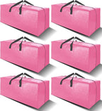 6 Pack Heavy Duty Large Moving Bags W/Backpack Straps - Strong Handles & Zippers, Storage Totes For Space Saving, Fold Flat, Alternative to Moving Box and Storage Bin, Pink