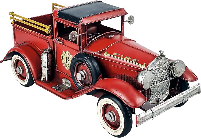 Vintage Fire Truck Model Fire Engine Rustic Metal Home Decor Collectible Vehicle Firemen Handcraft Gift 11.3’’L