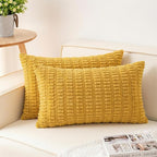 Aegero Pack of 2 Corduroy Decorative Throw Pillow Covers 12x20 InchSoft Boho Striped Pillow Covers Modern Farmhouse Home Decor for Sofa Living Room Couch Bed（Yellow）