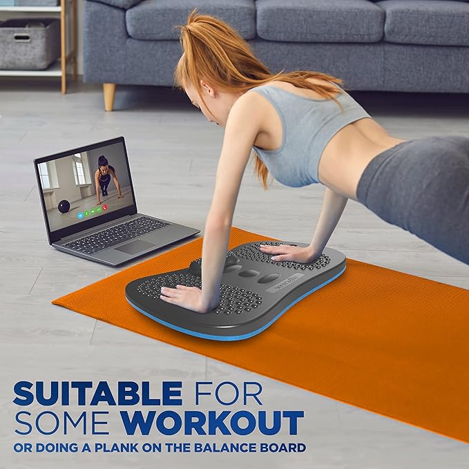 Serenelife Wooden Anti Fatigue Mat - Ergonomic Natural Hardwood Wobble Balance Board with Ergonomic Design Comfort Floor Mat for Standing Desks, Fitness Workout For Home, Therapy, Black