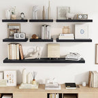 Acovy 32 Inch Floating Shelves, 3D Textured Wood Grain, 32"x9.25"x1.5" Inch Deep Floating Shelves for Wall, Wooden Shelves for Bathroom, Bedroom, Living Room, Black, 2 Pieces