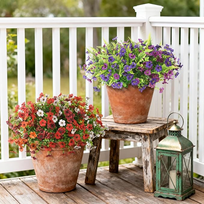 Artificial Flowers for Outdoors, 12 Bundles Multicolor Fake Faux Silk Flowers for Spring Summer Decoration, UV Resistant No Fade Artificial Plants Outdoor for Planter Porch Patio Yard Home Decor
