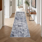 2.6'x10' Runner Rug Washable Rug: Modern Abstract Soft Thin Runner Rug Grey