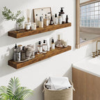 Fun Memories Floating Shelves for Room Wall, 36 Inch Long Shelf Set of 2， Hanging Wood Shelves for Storage & Display, Rustic Brown