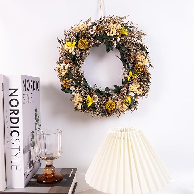 10 Inch Handmade Dried Flower Wreath - Small Real Plant Floral Wreath, Rustic Boho Wall Decor for Home, Door, Window, Wedding, Fall Decor
