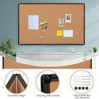 Extra Large Cork Bulletin Board 72" X 48", Foldable Notice Pin Board for Wall, Black Aluminium Framed 6'x4' Corkboard, Wall Mounted Noticeboard with 32 Push Pins for School, Home & Office