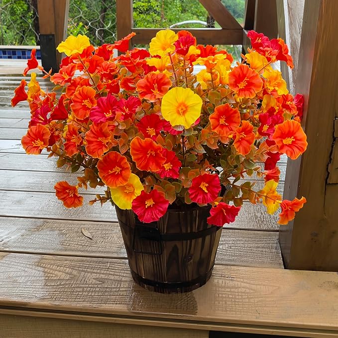 Artificial Mums Fall Flowers for Outdoors, 12 Bundles Artificial Plants Outdoor Fake Flowers UV Resistant, Outdoor Fake Plants Faux Silk Flowers for Porch Outside Planter Window Box Garden