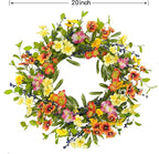 20 inch Spring Summer Wreaths for Front Door Floral Wreath with Colorful Wildflowers,Eucalyptus Leaves,Olive Leaves,Small Berries for Indoor Outdoor Farmhouse Home Wall Window Festival Decoration