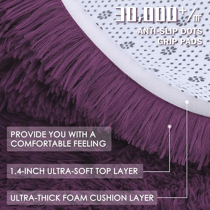 OLANLY 8x10 Machine Washable Large Area Rugs for Living Room, Bedroom, Soft Fluffy Shaggy Bedside Rug, Indoor Floor Carpet for Kids Girls and Boys, Dorms, Home Decor Aesthetic, Dark Purple