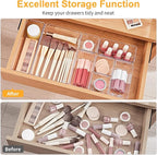 SMARTAKE 28 Piece Drawer Organizers with Non-Slip Silicone Pads, 4-Size Desk Drawer Organizer Trays Storage Tray for Makeup, Jewelries, Utensils in Bedroom Dresser, Office and Kitchen, Clear