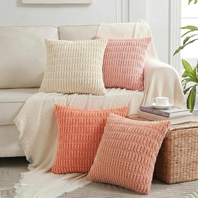 Fancy Homi 4 Packs Decorative Throw Pillow Covers for Living Room Couch Bed, Modern Farmhouse Boho Home Décor Accent Cushion Case, 28" x 28", Pink Series