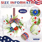 8 Pcs Mini Patriotic American Kitchen Cabinet Wreaths Small 4th of July Floral Swag Wreath for Front Door with Ribbon Daisy July Independence Day Hanging Wreath for Porch Wall Farmhouse Decor