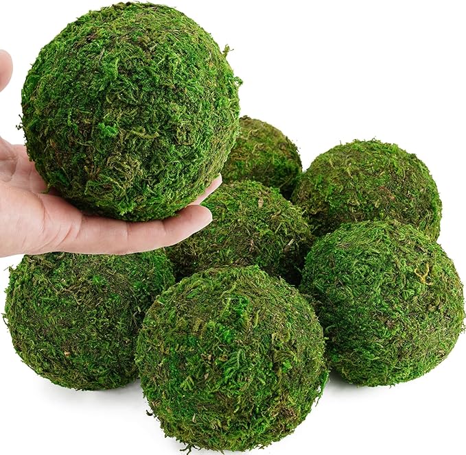 Decorative Moss Balls Set - Fake Moss Balls for Bowl Fillers, Centerpiece Decor, Home Decor, Vase Filler, Wedding Decor, Table Arrangement, Coffee Accents, DIY Crafts (Extra Large - 4"-Set of 6)
