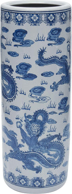 Red Lantern 24" Dragon Blue & White Porcelain Umbrella Stand for Indoor/Outdoor Use in Garden Entryway Living Room Boho Eclectic Modern Contemporary Classic Traditional Style Decor