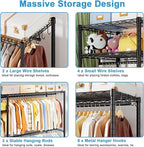 Ulif F7 Plus Garment Rack, Heavy Duty Clothes Rack, Clothing Racks for Hanging Clothes, 6-Tiers Freestanding Portable Closet Storage Rack 68'' W × 14.6'' D × 76.6'' H, Max Load 850 Lbs, Black