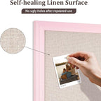DOLLAR BOSS Bulletin Board with Linen 36'' x 24'' Pink Framed Cork Boards for Walls, Photo Display Pin Board, Decorative Corkboard for Office Home School Girls Dorm Decor with 10 Pushpins, White