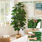 VECELO Artificial Fiddle Leaf Fig Tree 6FT(71in), Tall Fake Floor Plants with 150 Large Realistic Leaves in Plastic Pot for Indoor Outdoor Living Room Home Decor
