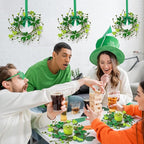 6 PCS Mini St. Patrick's Day Felt Shamrocks Wreath for Front Door St. Patrick's Day Kitchen Cabinet Wreaths Decorations with Ribbon Small Spring Green Irish Clover Berry Wreath for Porch Wall Window