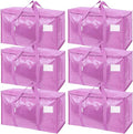 TICONN 6 Pack Extra Large Moving Bags Heavy Duty with Zippers & Carrying Handles, Durable Storage Bags Moving Boxes for Closet Organizers and Storage (6 Pack, Pink)