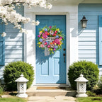 Pinkpuii Spring Wreaths for Front Door Outside– 24 Inch Spring Door Wreath with Pink Peonies, Roses,Blue Hydrangeas&Yellow Tulips,Colorful Welcome Summer Wreaths for Front Door Porch & Entryway Decor
