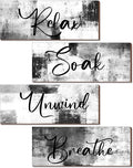 Maitys 4 Pcs Bathroom Wall Decor 10 x 4 Inch Bathroom Wall Art Contemporary Wood Restroom Pictures for Soak Unwind Relax Hanging Sign Spa Rustic Vintage Farmhouse Pediments(Black and White)