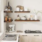Vivelove 12" Deep Floating Shelves Over Toilet, 24" Wall Shelves for Bathroom Bedroom Kitchen Living Room Laundry Room, Farmhouse Rustic Shelves for Home Decor, 24" X 12" X 2" Set of 2, Rustic Brown