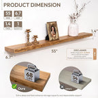 Marsmiles 55 inch Floating Shelves for Wall Elm Wood Live Edge Shelves Wall Mounted|Rustic Long Floating Shelves with Invisible Bracket for Bathroom Living Room Kitchen|Natural, 1 Pack