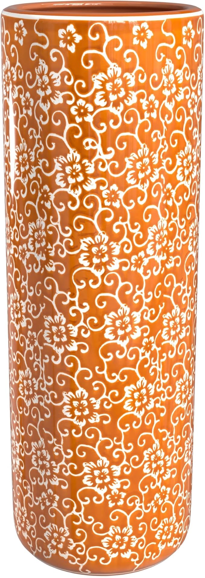 Red Lantern 24" White Flowers on Orange Umbrella Stand