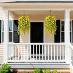 Artificial Fake Hanging Flowers Plants for Outdoor Spring Decoration,2 PCS Faux Silk Daisy with Eucalyptus Leaves,UV Resistant Look Real for Outside Home Indoor Planter Porch Patio Balcony Yard Decor
