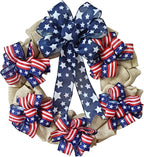 XKCL Patriotic Wreaths, 20 Inch Memorial Day Wreath, 4th of July American Flag Wreath for Front Door Decorations (Beige＆Bule)