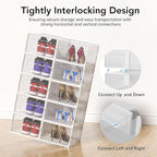 X-Large Shoe Storage Box, 15 Pack Clear Plastic Stackable Shoe Organizer for Closet, Interlocking Design Shoe Container Bins for Sneakers, Foldable Shoe Rack with Lids, White