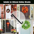 GameXcel 12" + 15" Wreath Hanger for Front Door - Large Wreath Metal Hook for Christmas Wreath Over The Door Hangers - 2 Pcs Black