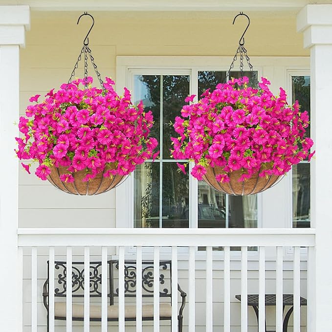 MARTINE MALL 24 Bundles Look Real Artificial Flowers for Outdoors, Realistic Fake Outdoor Flowers, UV Resistant Silk Petunia Flowers for Outside Faux Flowers Plants for Outdoor Porch, Fuchsia