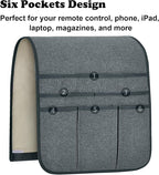 Teniux Remote Control Holder Armchair Caddy for Recliner Couch, Non-Slip Armrest Organizer with 5 Pockets for Magazine, Tablet, Phone, iPad (Grey)
